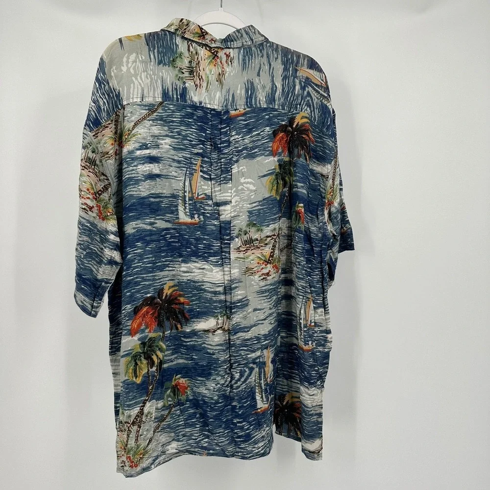 Claudio Nucci Mens Hawaiian Aloha Shirt Size XXL Blue Tropical Island Sailboat
